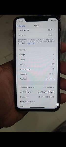 Iphone X NON PTA batter 74 panel change face id not working 64gb 2