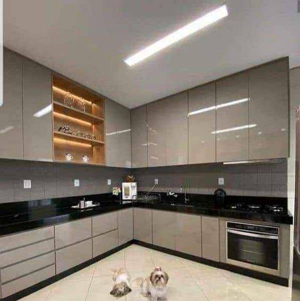 kitchen cabinets, majlis, LED Wall, Wall molding, wooden floor 1