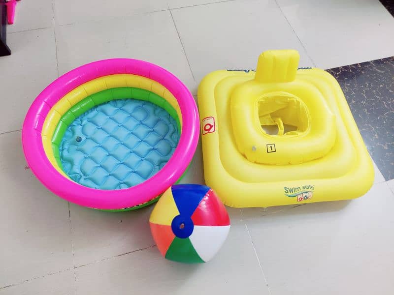 inflatable swimming seat ring, small pool and ball for children 0