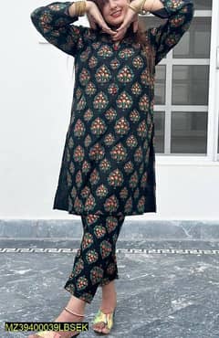 2 pcs women stitched printed suit