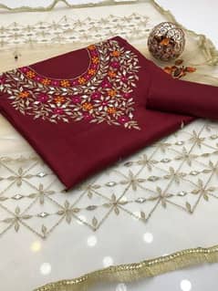 3pcs unstitched katan silk suit