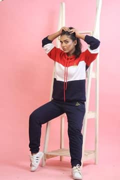 Women's Stitched Fleece Printed Hoodie Track Suit