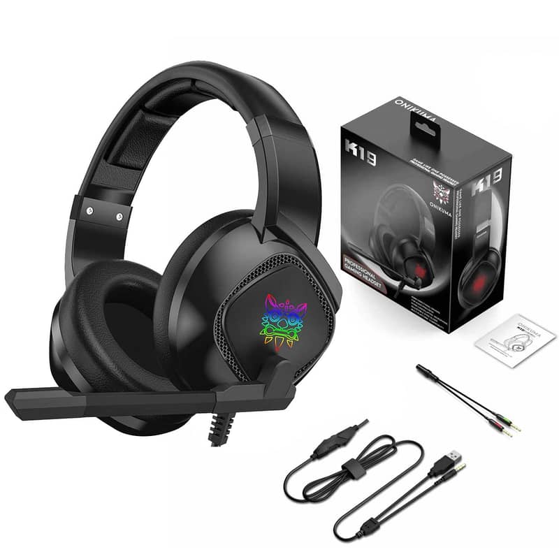 ONIKUMA K19 RGB WIRED STEREO GAMING HEADSET TRUE NOISE CANCELLATION 0