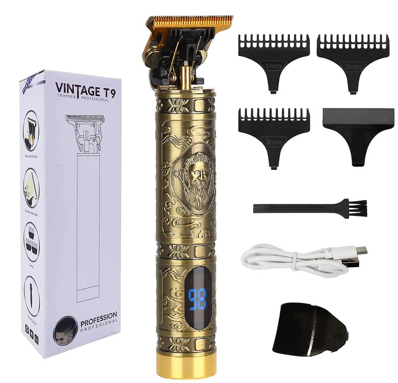 T9 Golden Professional Vintage Dragon Hair Trimmer Metal RECHARGEABLE 4