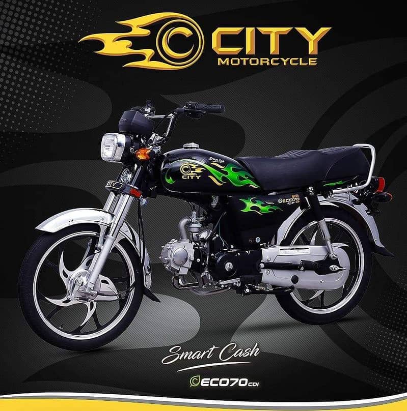 City Motorcycle Bike Eco 70 Cdi 2021 Self Start With Alloyrims Black 0