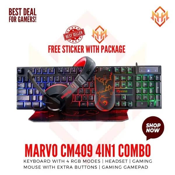 Gaming keyboard Mouse Headset Mousepad - Marvo 4-in-1 Gaming Combo 0