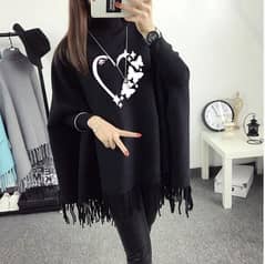 Cape Shawl | Heart Printed Poncho Cape Shawl