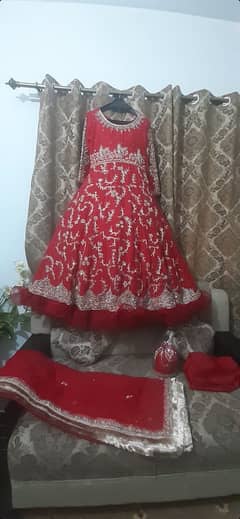 Bridal Dress - Red - Raw Silk Maxi & Organza Dupatta