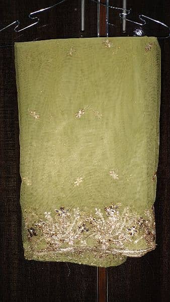 parrot stitched full worked net frock,plazo,dupatta,inner shirt 3