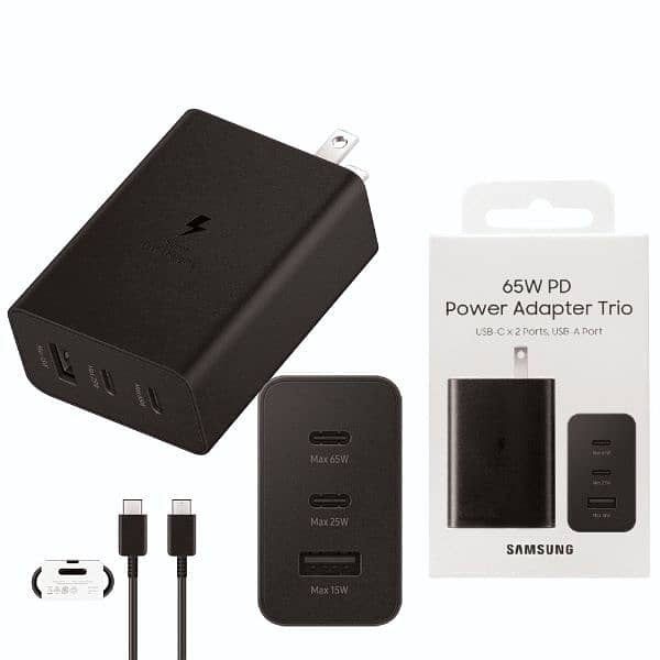 65W SAMSUNG US PIN PD Power Adaptor Trio Usb C x 2Ports,Usb-A Port 0