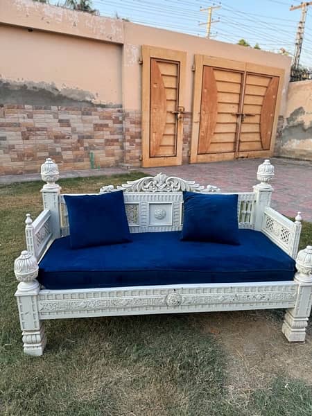 white sofa with blue velvet sofa seat with cushions 3