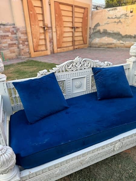 white sofa with blue velvet sofa seat with cushions 4