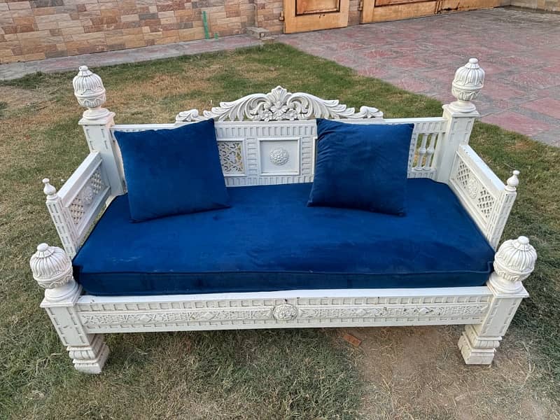 white sofa with blue velvet sofa seat with cushions 5