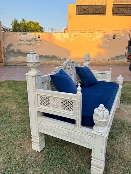 white sofa with blue velvet sofa seat with cushions 6