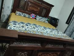 wooden bed set with 2 sides tables and 1 dressing,