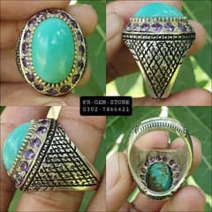 Natural Irani Neshapuri Feroza Stone Vip Hand Made Pure Chandi Ring