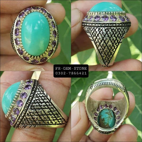 Natural Irani Neshapuri Feroza Stone Vip Hand Made Pure Chandi Ring 0