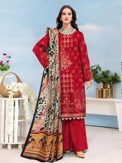 3 pcs woman's Unstiched jacquard plan suit