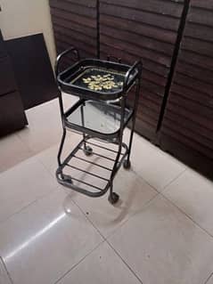 Tea Trolly Black glass and metal condition 9/10 urgent sale