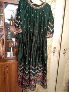 Silk Frock In dark green colour