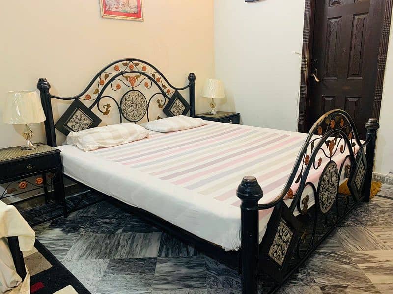 King Size Rod Metal Bed with Side Tables 1