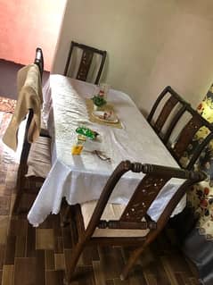 dining table with 6 chair wood 1 number wood a1 condition heavy glass