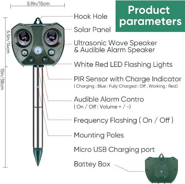 Upgraded Ultrasonic Animal Repellent - Solar Animal Repeller 8