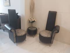 2 Long back short Sofa chairs + table