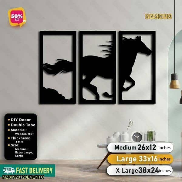 3 frame horse design wall decor panel medium 0