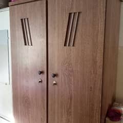 wooden queen bed and wooden 2 door cupboard