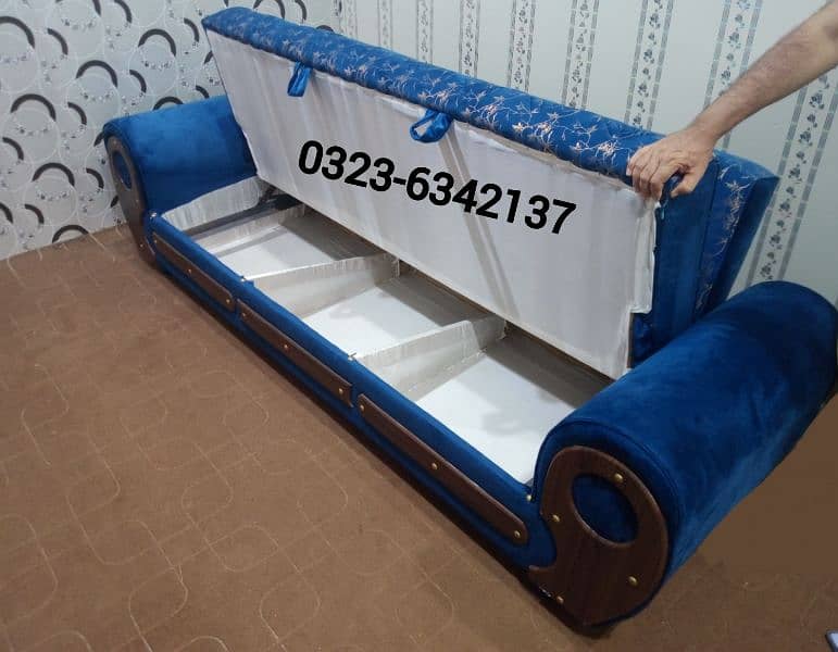 Sofa Combed New Blue Print Velvet Fabric | Sofa Cum Bed Sofa Set 5