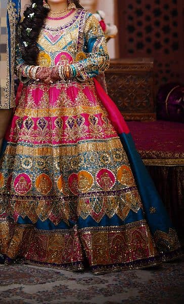 Bridal mehndi multicolour long dress 1