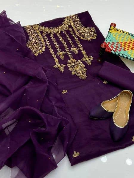 5 pc unstitched organza embroidered suit 1