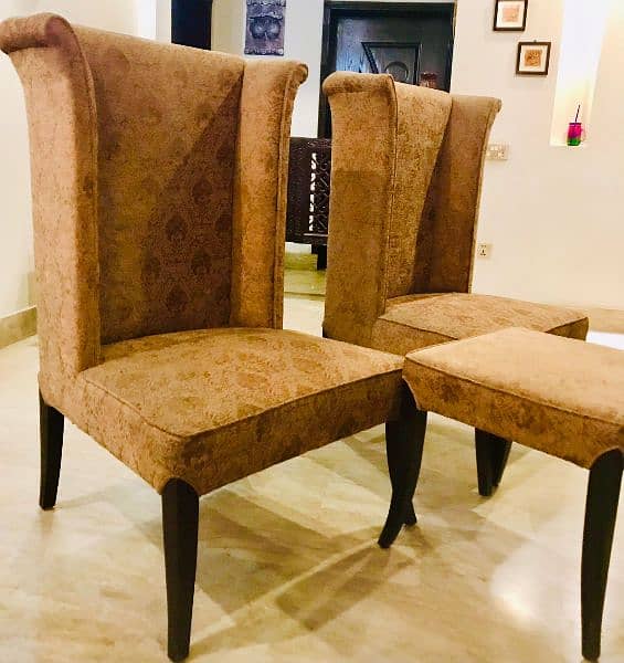 Pre-loved High back chairs with stool & cusions 1