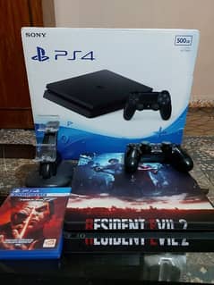 Ps4 slim 10/10 condition with box 1 disc and 1 controller stand