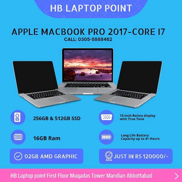 Apple Macbook Pro 2017-Core i7-2GB Card-16GB-256/512ssd-15"-Touch Bar 1