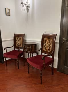 Exquisite Chinioti Chair and Table Set with Red Suede Upholstery