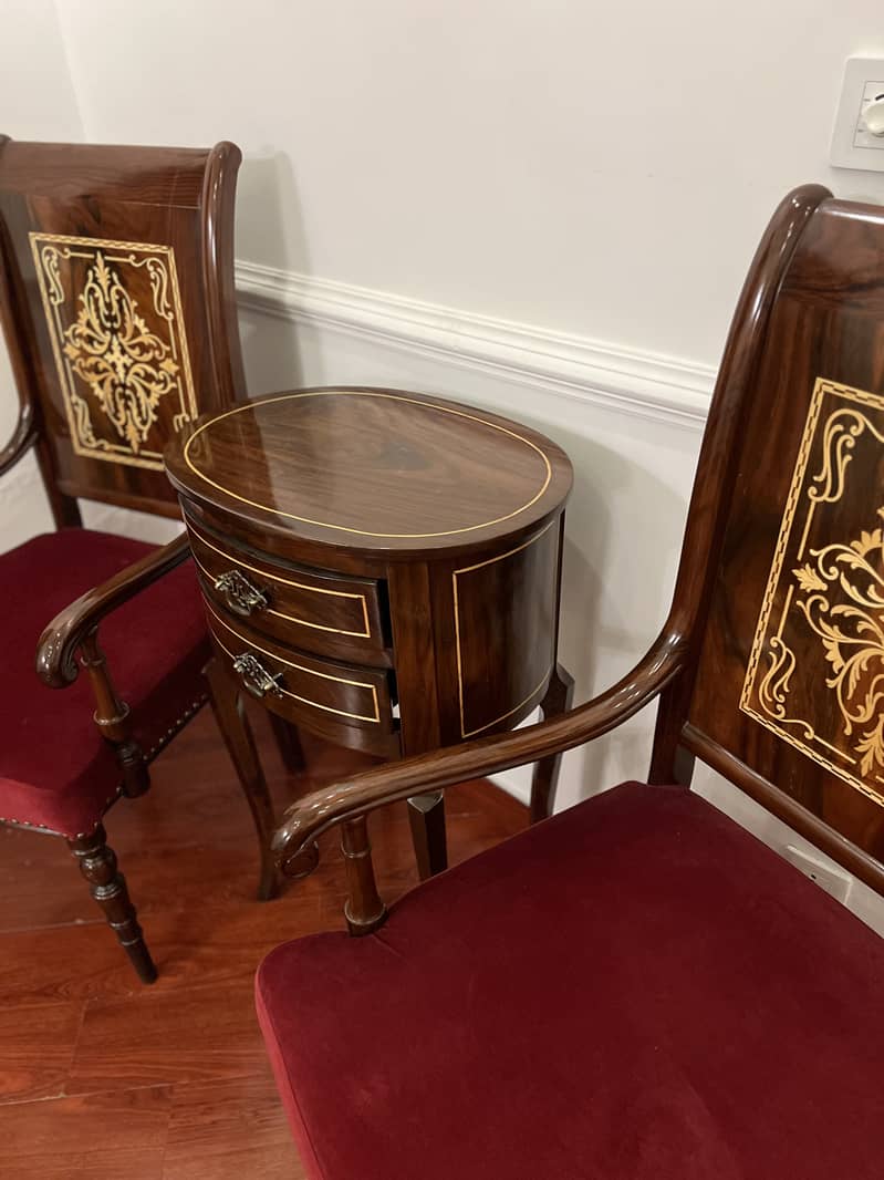 Luxury Wooden Chair and Table Set with Red Suede Upholstery 3