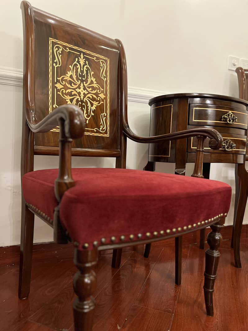 Luxury Wooden Chair and Table Set with Red Suede Upholstery 6