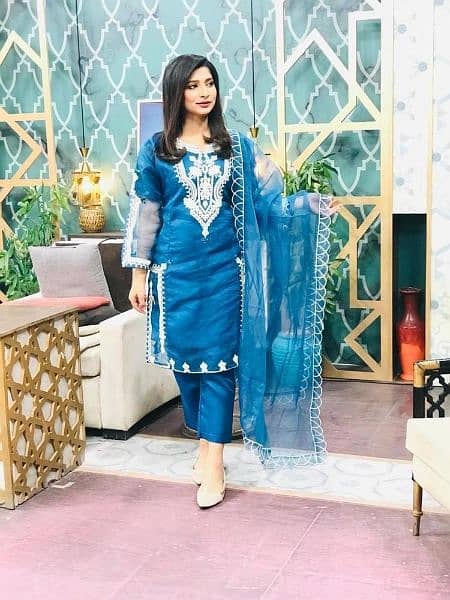 3 Pcs Woman stitched organization Embroidered suit 0