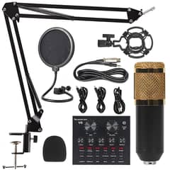 V8 Bm-800 Podcast Mic Set With Live Sound Card For Karaoke Singing