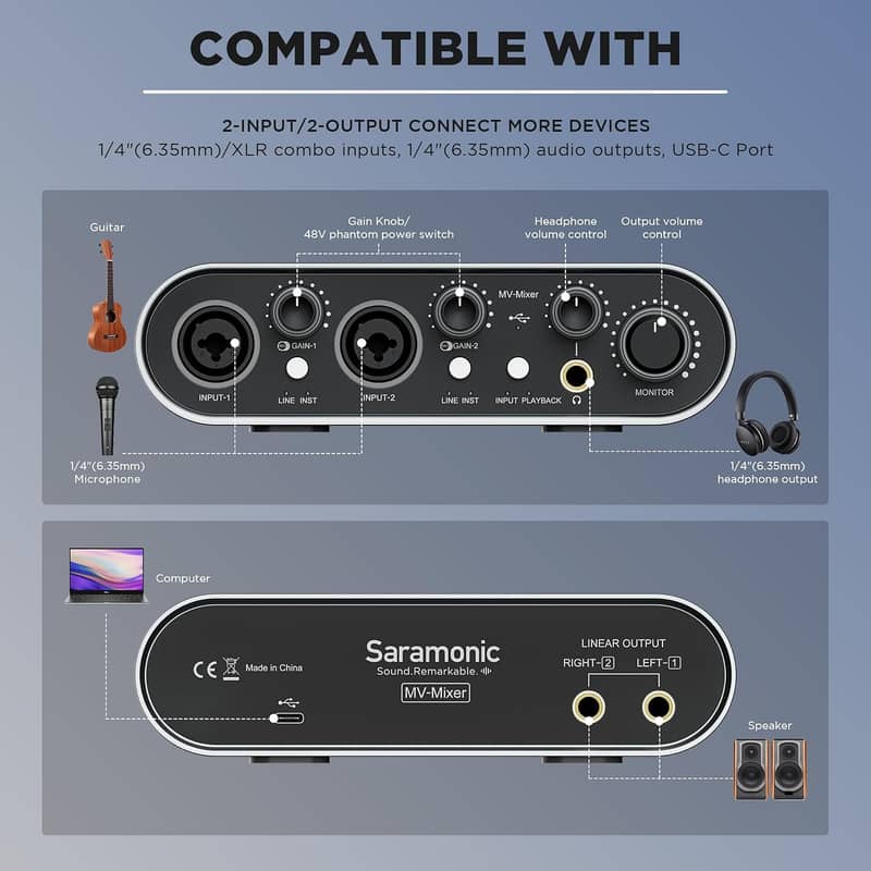 Saramonic studio mixer Interface for Singers Guitarists Musicians 3