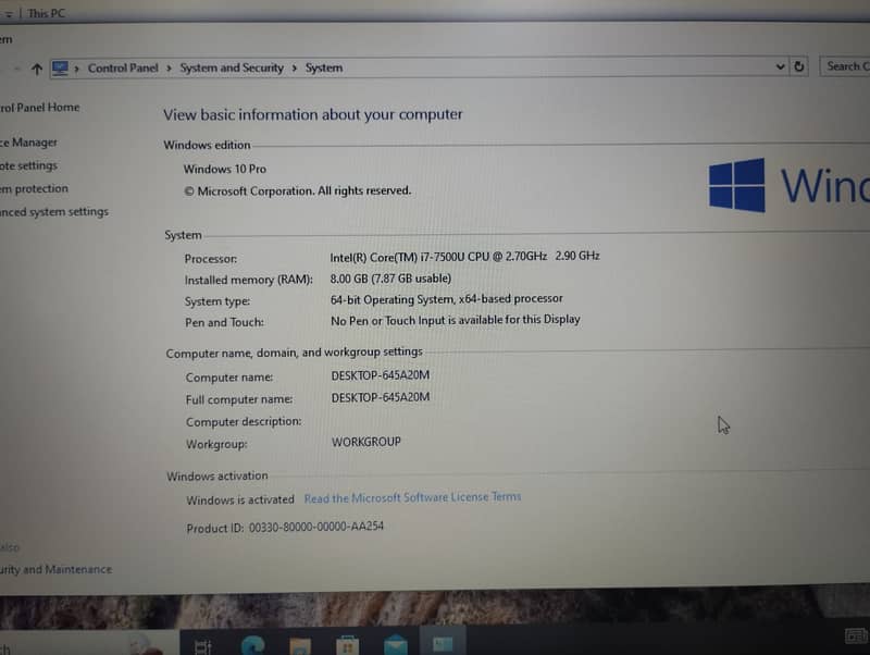 Dell Vostro 14" Core i7 7th Gen, 8GB DDR4 Ram, Samsung SSD 256 GB 1