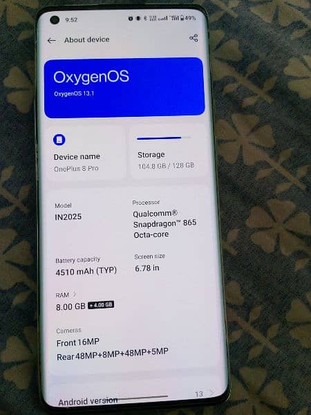 oneplus 8 pro mobile ram8 or rom128 6