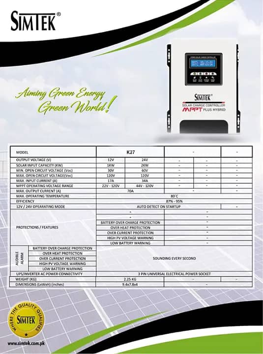 Simtek 70A MPPT with DC load and Settings 2024 Model 120V PV 5