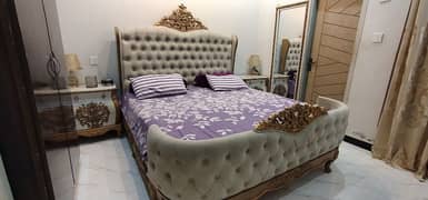 Luxury Bed Set with Side tables, Dressing, Deewan & 1 Wall Mirror