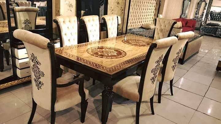 Dining table/6 seater dining table/wooden table/furniture/glass top 4