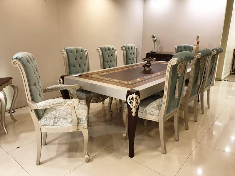 Dining table/6 seater dining table/wooden table/furniture/glass top 6