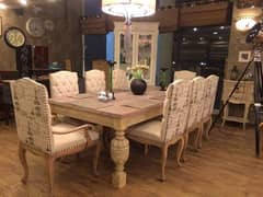 Dining table/6 seater dining table/wooden table/furniture/glass top