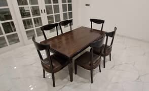 Elegant Wooden Dining Table with Six Chairs